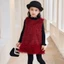 ✿ Bé Gái Hồng Lông Vũ Đỏ Viền Cổ Tròn Không Tay Áo Vest Đầm Tuyn Viền Công Chúa Trẻ Em Đảng Áo Choàng