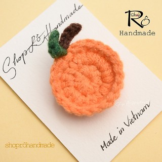 Ghim cài áo quả quýt bằng len xinh xắn 3cm |Pin, trâm cài balo, cặp,huy hiệu |Shop Rô Handmade