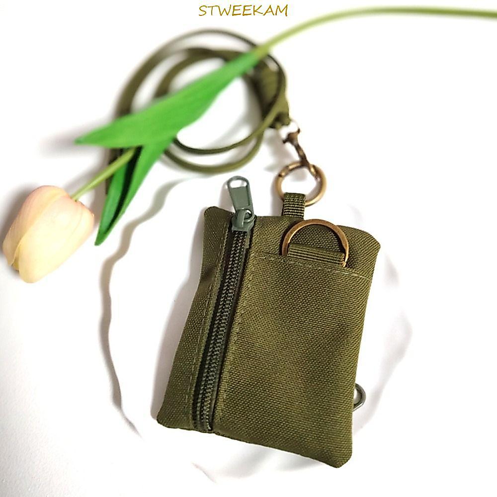 Ví đựng tiền xu cổ treo STWEEKAM, Ví Mini bằng vải Oxford thông thường có dây kéo, Nylon vuông đa chức năng có dây buộc Hộp đựng thẻ nhỏ ngoài trời
