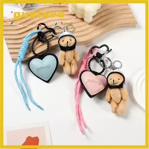 Móc khóa túi da GUSTAVA, Mặt dây chuyền túi gấu Mini hình trái tim màu hồng, Dây dệt tinh tế thời trang Trang trí túi xách thủ công cho túi xách nữ