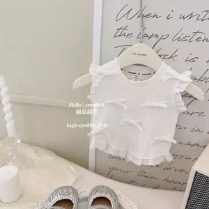 Mùa hè Phong cách mới (90-140) Phiên bản Hàn Quốc Áo thun không tay ren nơ ngọt ngào thời trang