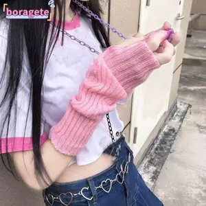 Găng tay giữ ấm cánh tay BORAGETE, Tay áo ấm dệt kim chống lạnh, Găng tay dài ngón thu đông