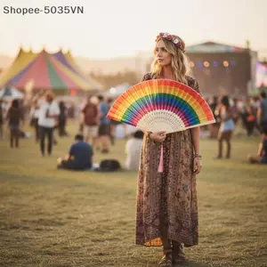 {AKIN} Quạt gấp cầm tay cầu vồng Quạt cầm tay Tây Ban Nha có thể gập lại lớn Thiết kế di động dành cho nữ Phụ kiện biểu diễn trang phục dự tiệc {a}