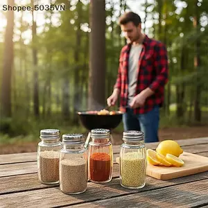 {AKIN} Bình muối kín khí có nắp nhà bếp 2 chai gia vị thủy tinh cho hộp đựng gia vị tiêu để nấu nướng {a}