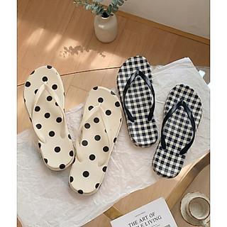 DÉP XỎ NGÓN NỮ DÉP LÊ DÉP ĐẾ BỆT HỌA TIẾT CHẤM BI TO VÀ SỌC CARO ĐEN ĐẾ CAO 2P5 CHẤT EVA ÊM ÁI THỜI TRANG ĐI BIỂN ĐI DẠO