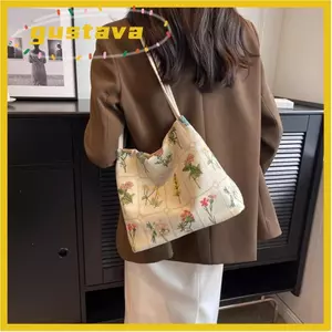 Túi đeo vai GUSTAVA, Túi Tote thêu đa năng bằng vải Polyester mềm, Túi vải in họa tiết thêu dung tích lớn Sử dụng hàng ngày