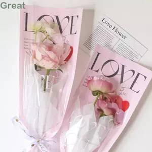 Túi nhựa bó hoa tuyệt vời, Túi đóng gói hoa hồng trong suốt LOVE, Túi một thẳng chống thấm nước Giấy gói hoa văn học