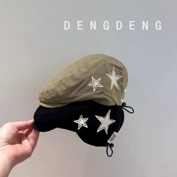 Mũ beret trẻ em Hàn Quốc 2025 thêu hình ngôi sao năm cánh, mũ lưỡi trai, mũ newsboy, mũ lưỡi trai kiểu forward cap.