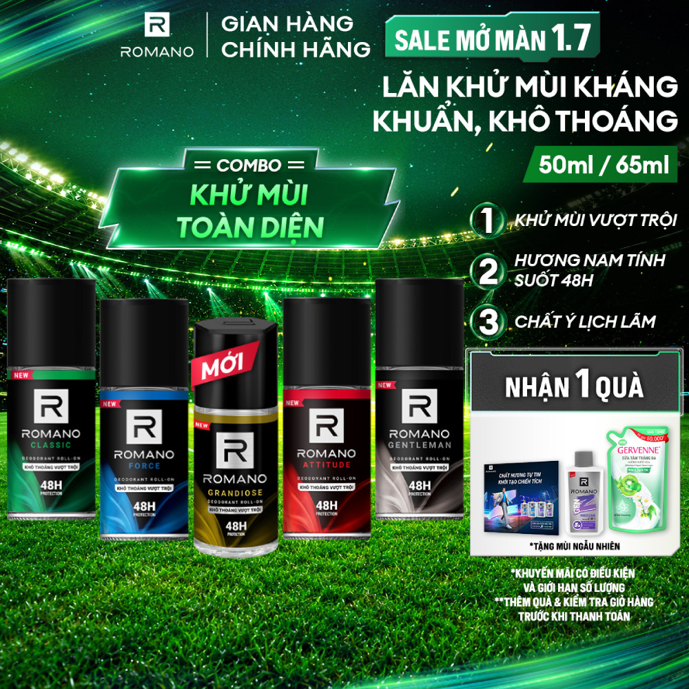 Lăn khử mùi Romano Khử mùi vượt trội, Hương nam tính suốt 48H 50ml / 65ml
