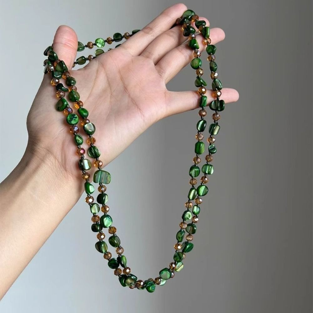 Vòng cổ bohemian nhiều màu sắc và xanh lá cây, đính hạt xếp chồng vintage thời trang cho nữ