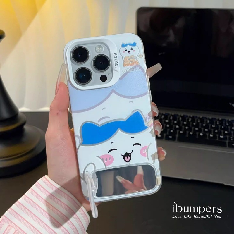 ibumpers Ốp Điện Thoại iPhone Cặp Đôi Dễ Thương Sasuke Chiikawa Gấp Gương Đứng Cho IPhone 16 15 14 12 13 11 Pro Max IP 7 8 Plus X XS XR Ốp Lưng IMD Cứng Và Nhẵn
