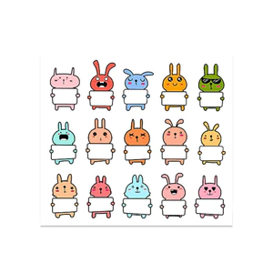 Sticker thỏ hoạt hình dễ thương TE76 tem dán nhiều màu có khung trắng ghi tên cho bé đi học