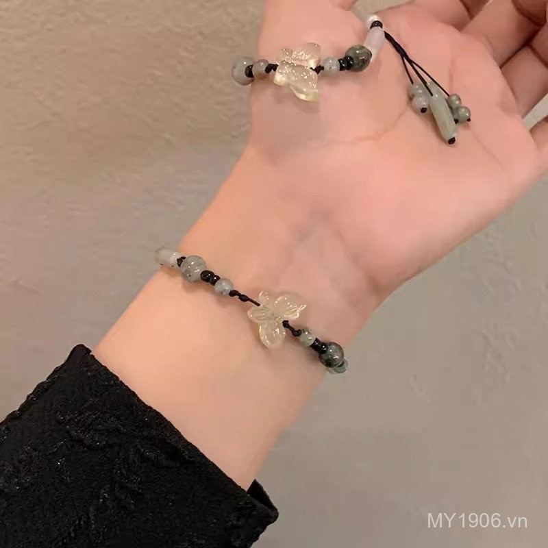 Vòng tay phong cách Trung Hoa với bướm đính hạt, dây bện mềm mại, trang sức thanh lịch cho bạn gái