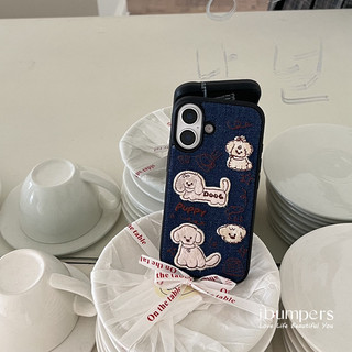 ibumpers Ốp Điện Thoại iPhone Denim Họa Tiết Thêu Chú Chó Con Dễ Thương Cho IPhone 16 15 14 12 13 11 Pro Max IP 7 8 Plus X XS XR Ốp Lưng Mỏng Silicon Mềm