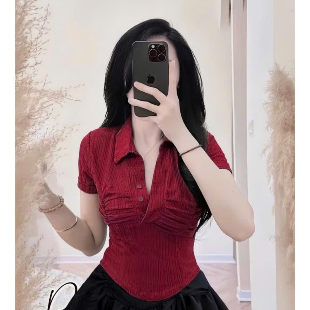 Áo Thun Nữ Vạt Bầu Nhún Ngực, Cổ Sơ Mi Ngắn Tay Chất Thun Tăm Dày Dặn Có Bigsize Bs064- Em Xinh Bigsize