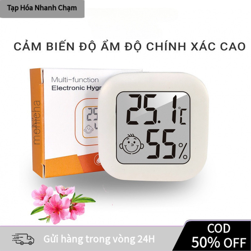 【COD】Nhiệt Kế Điện Tử Tích Hợp Ẩm Kế – Mặt Cười Thay Đổi Theo Độ Ẩm, Dễ Dùng, Chính Xác Cao