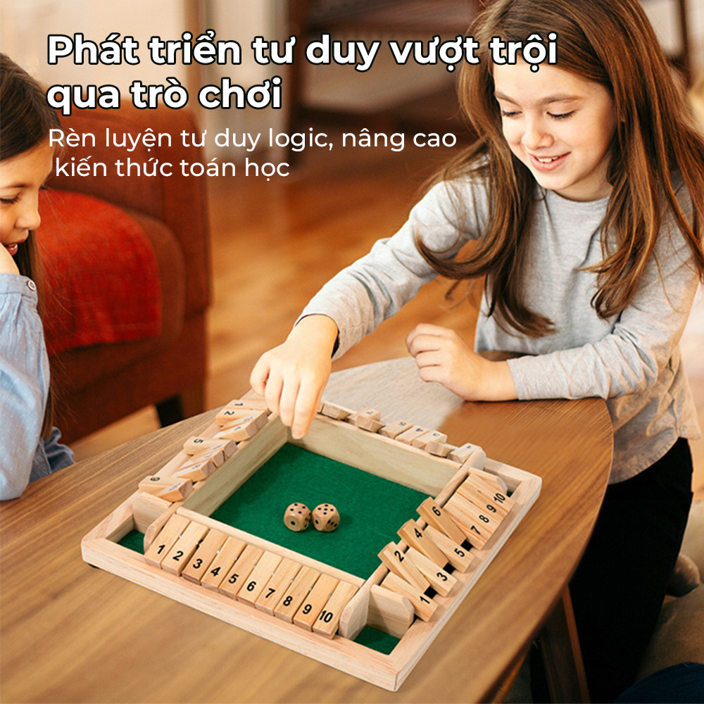 Trò chơi xúc xắc lật thẻ vui nhộn bằng gỗ, học toán, học số, phát triển tư duy logic, domino gỗ