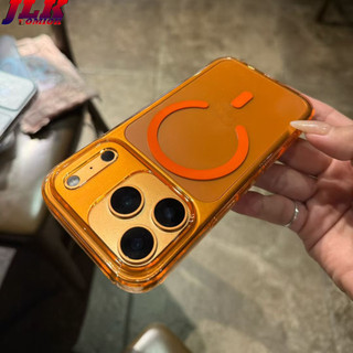 [JLK] Ốp từ tính trong suốt màu cam cho iPhone 17 Air 16 15 14 13 12 11 Pro Max Plus Vỏ giáp PC cứng pha lê siêu mỏng