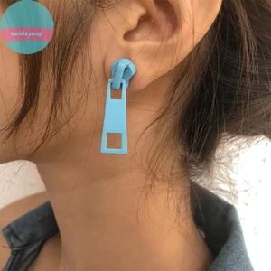 SUND Cá Tính Dây Kéo Bông Tai Trang Sức Thời Trang Cho Nữ Bông Tai Bất Thường Hình Học Tai Nhẫn Hip Hop Xuyên Trang Sức VN