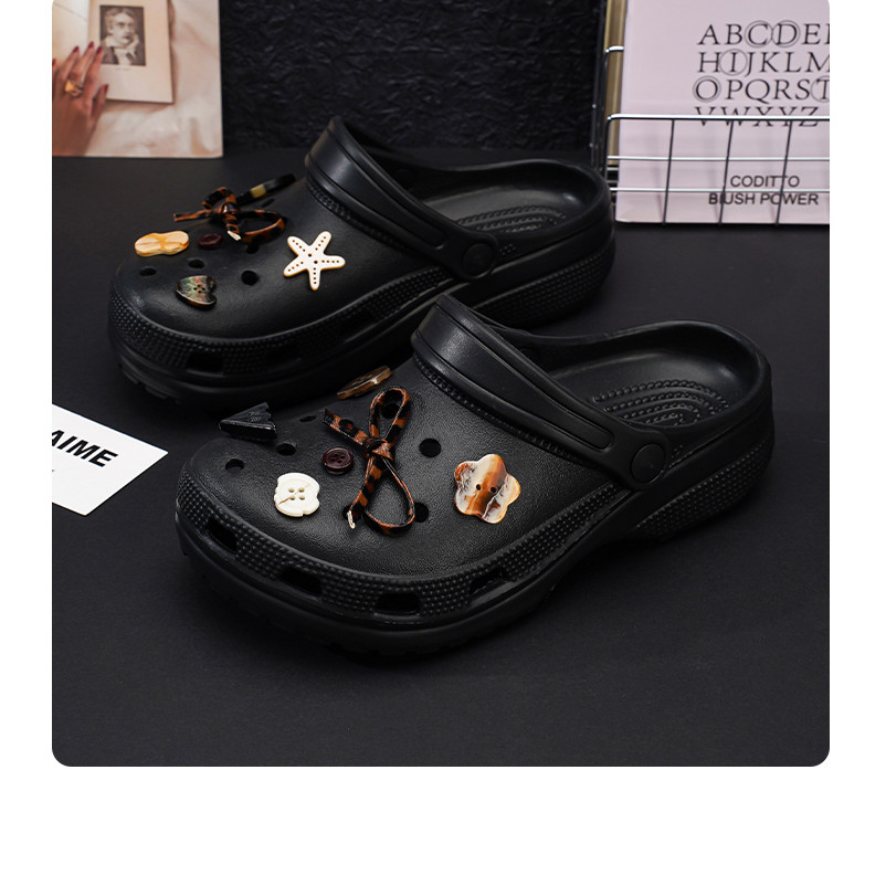 Phụ kiện hoa/nơ/in da báo cho Crocs, nút hổ phách, tháo rời, phù hợp lỗ, Busch Zhibixing