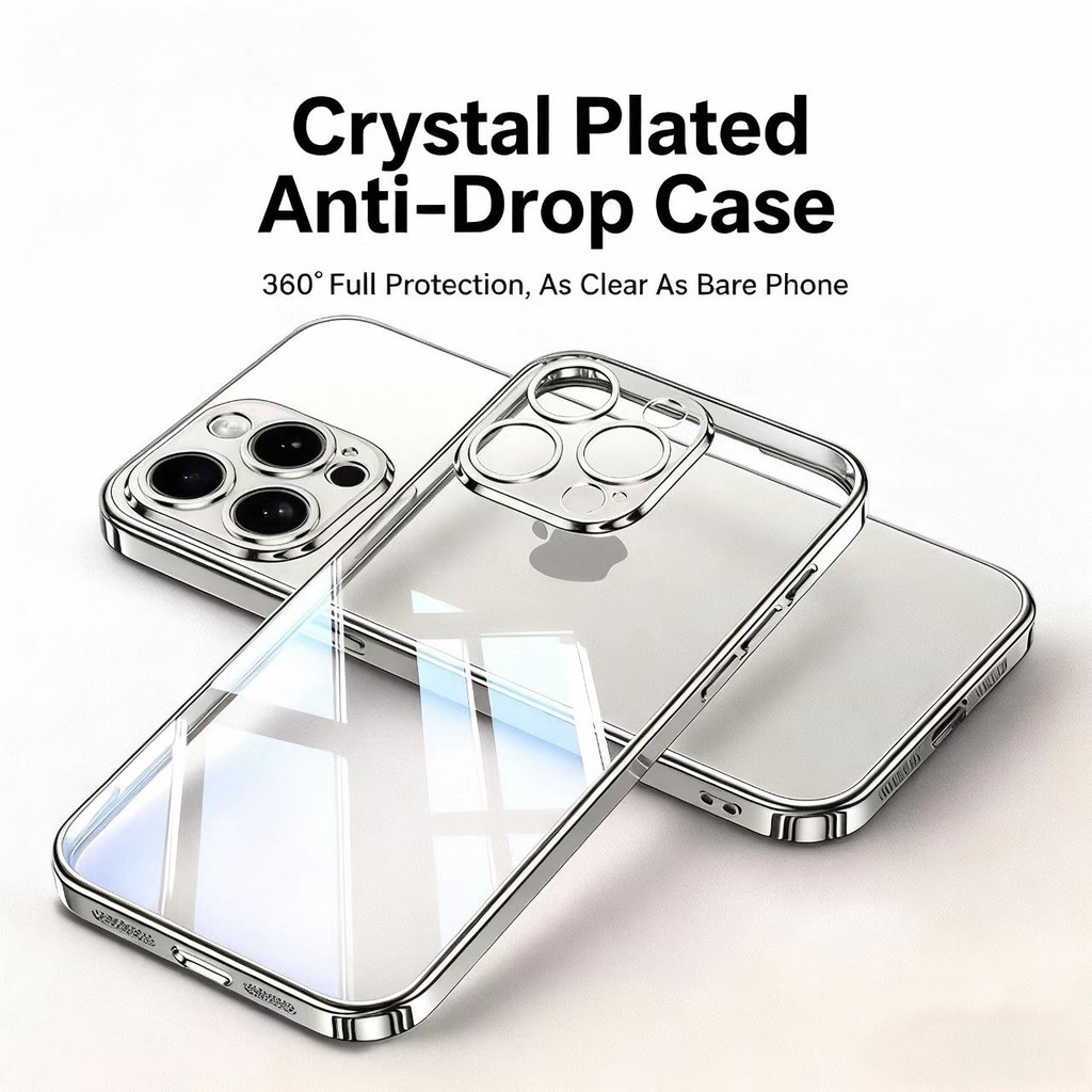 Ốp lưng silicone trong suốt mạ sang trọng cho iPhone ip 17 16 15 Pro Max Plus Air 16E 4G 5G 2026