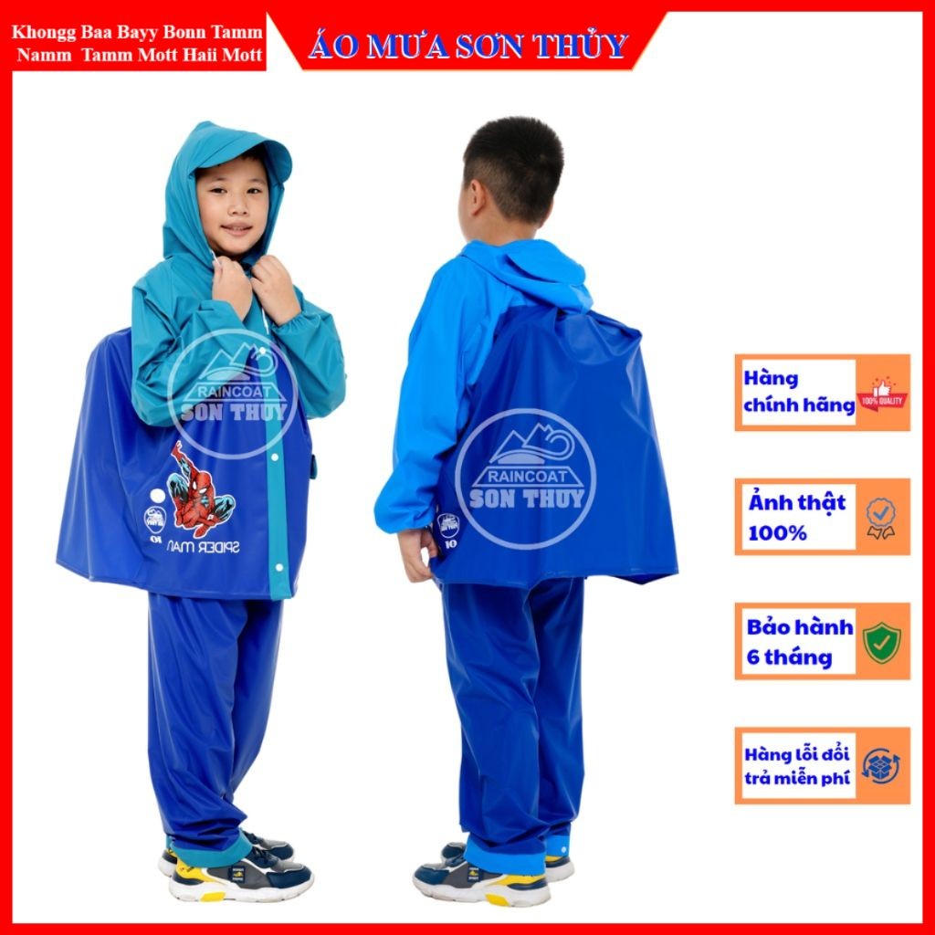 Áo mưa bộ trẻ em Sơn Thủy có lưng che cặp sách, bộ áo mưa dễ thương bằng PVC cao cấp an toàn cho bé aomuasonthuyhn
