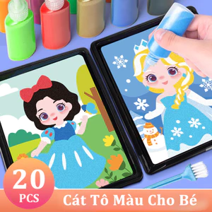 Hộp 20 Tranh Cát Tô Màu Cho Bé + 12 Chai Cát Màu, 20 Mẫu Tranh Không Trùng Lặp, Giúp Bé Thỏa Sức Sáng Tạo