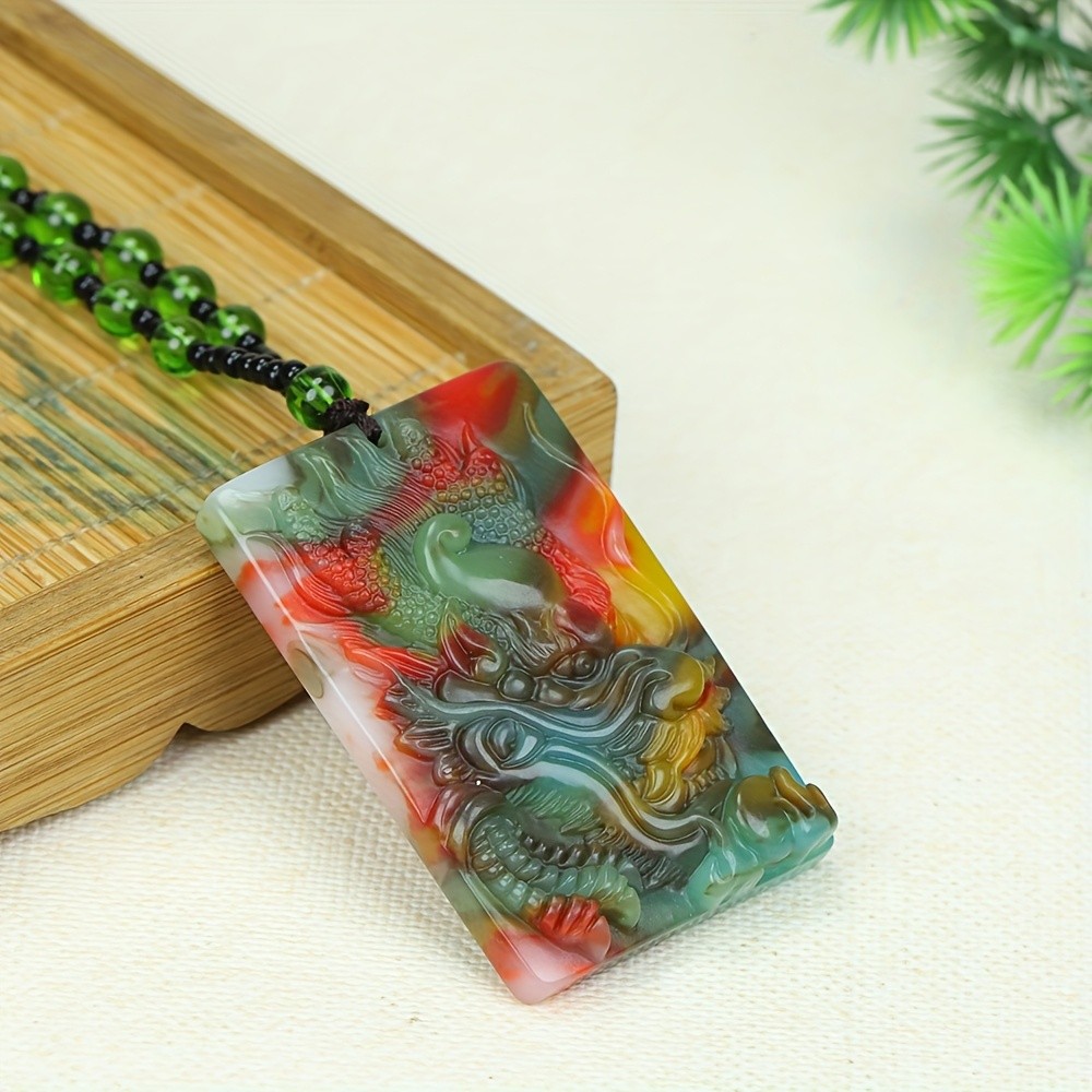 Vòng cổ mặt dây chuyền hình rồng nam-Đỏ, Cam, Vàng, Xanh
