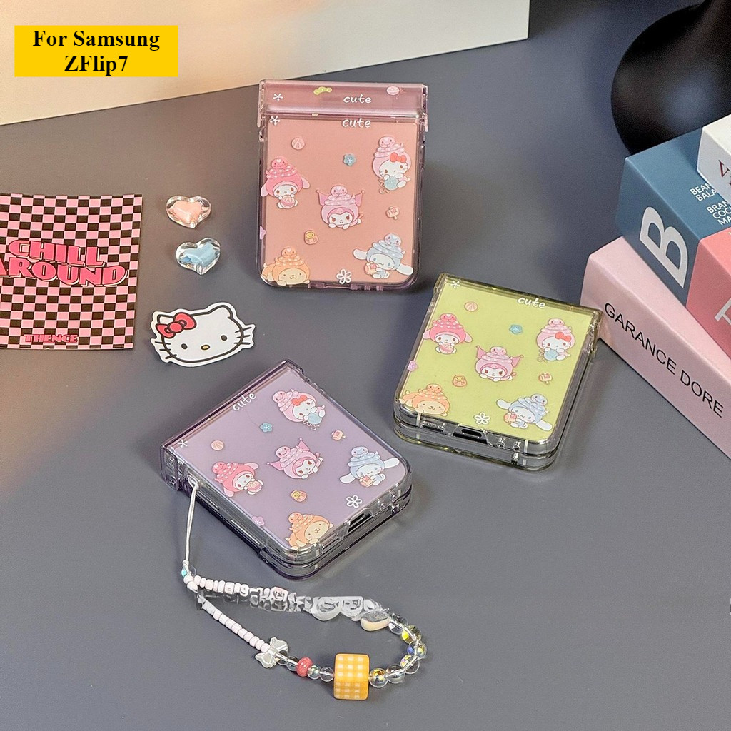 Hoạt Hình Dễ Thương Chấm Bi Mũ Vòng Tay Vỏ Điện Thoại Thích Hợp Cho Samsung Galaxy ZFlip7 ZFlip6 ZFlip5 Dây Gấp Vỏ Cho ZFlip 7 5 6 4 3 5G Vỏ Bảo Vệ