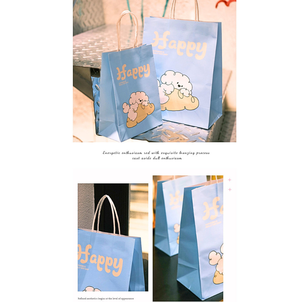 Túi giấy Happy xanh 2 size TU74 Đựng quà, mỹ phẩm, thời trang, đồ ăn cho bạn nữ, bạn gái