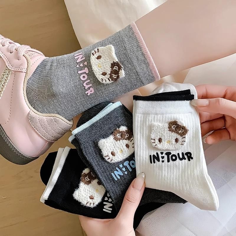 Tất Gấu Cô Gái Mèo KT, Phong Cách Kawaii Hàn Quốc, Ngọt Ngào Và Dễ Thương, Tất Quà Tặng Họa Tiết Hoạt Hình Học Sinh Ống