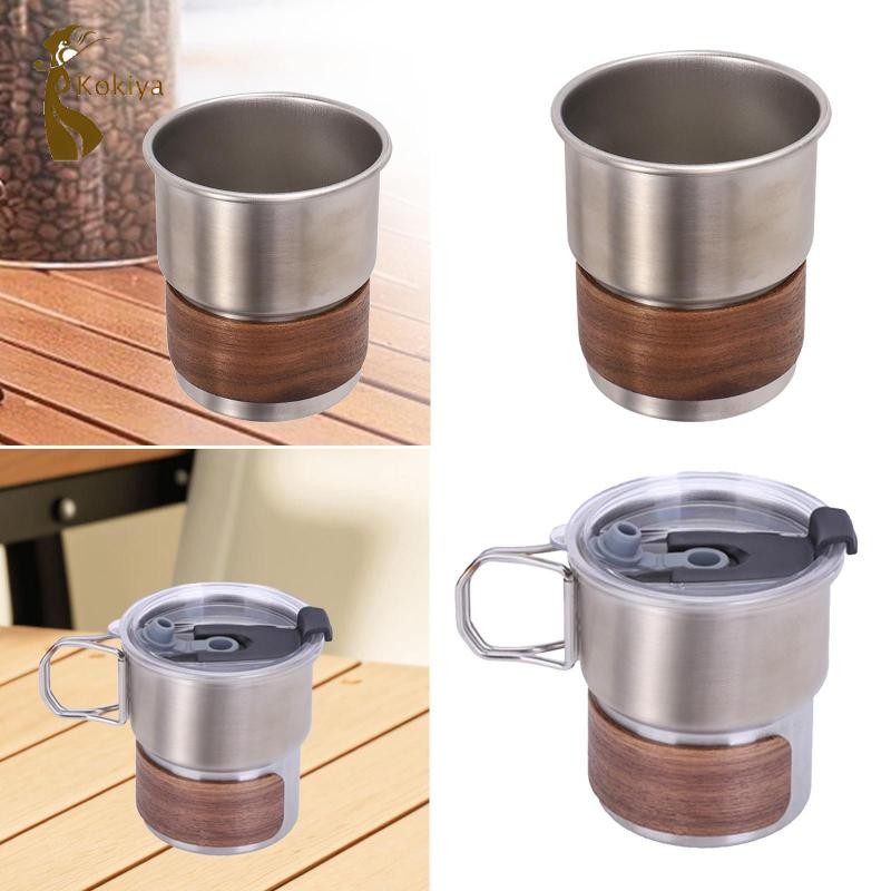 Cốc uống nước bằng thép không gỉ có tay cầm gấp cho cà phê ngoài trời