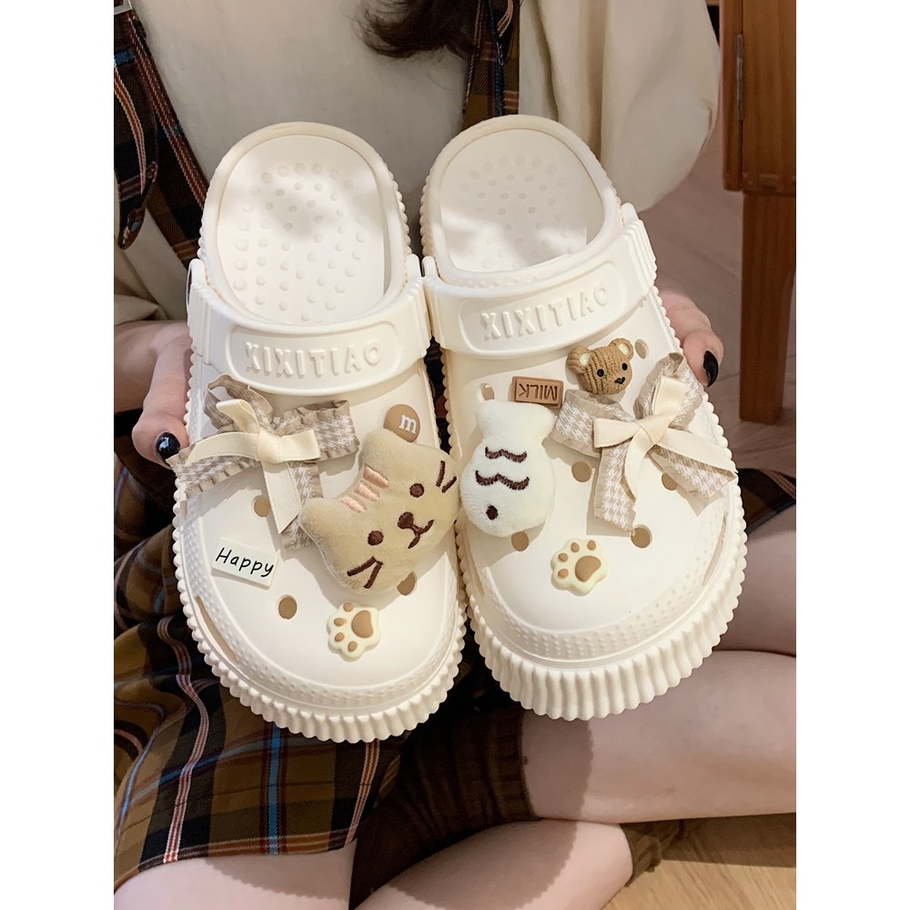 Lỗ Phụ Kiện Giày Ins Cô Gái Trái Tim Mèo Con Nơ Khóa Giày Thích Hợp Cho Crocs Khóa Giày DIY Có Thể Tháo Rời Khóa Giày Lỗ Khóa Giày Busch Khóa Giày Zhibixing Ins Giày Hoa
