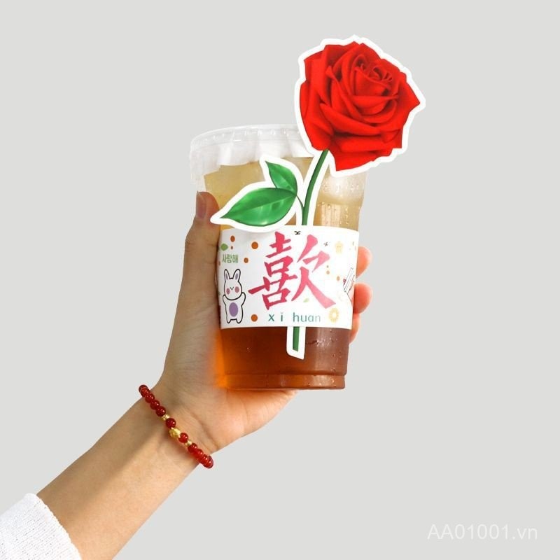 🌟Trà Sữa Quán Cà Phê Uống Bánh Nướng Hoa Hồng Chèn Thẻ Công Chúa Xin May Mắn 520 Ngày Lễ Tình Nhân BI1W