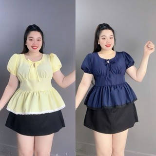 Áo Kiểu Bigsize Nữ ÁO Baby Boll Ngắn Cổ Vuông Tay Bồng Tôn Eo Cho Chubby 55-92kg A304