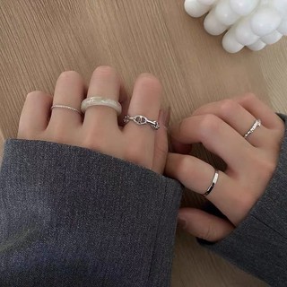 Nhẫn điều chỉnh được bạc acetate và thép titan, không phai màu, phong cách Hàn Quốc đa năng