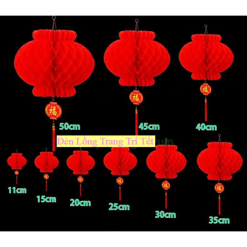 COMBO 10 Đèn Lồng Đỏ trang trí Tết chữ Phúc chất liệu chống nước các size 13,15, 20, 25cm