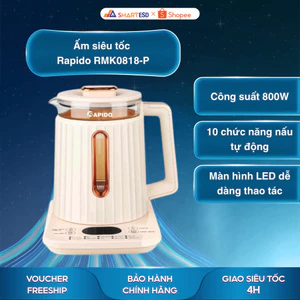 Ấm siêu tốc Rapido RMK0818-P - Đun nước siêu tốc, cài đặt nhiệt độ - Bảo hành chính hãng 6 tháng