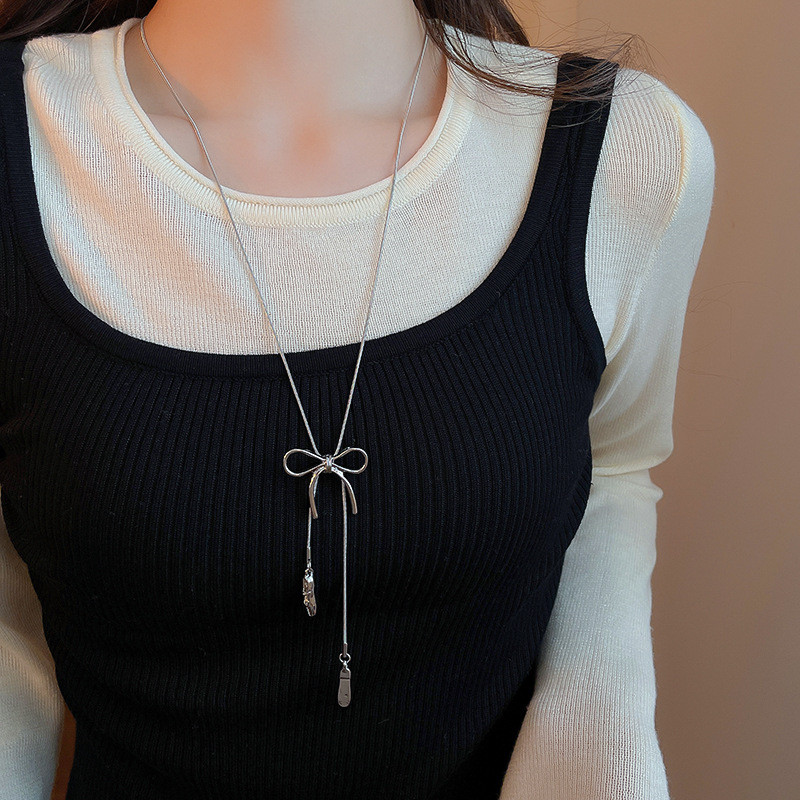 Màu Bạc Nơ & Giày Ba Lê Vòng Cổ Lariat Cho Nữ, Balletcore Dainty Tối Giản Có Thể Điều Chỉnh Tua Rua Trang Sức