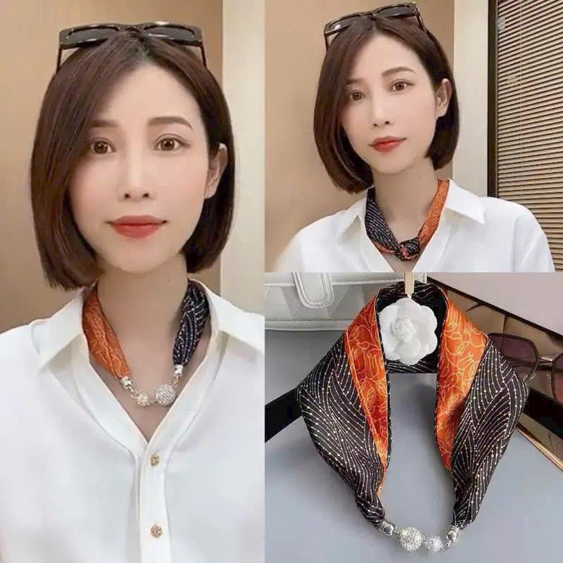 Khăn Lụa Khóa Nam Châm Kiểu Vòng Cổ Cho Nữ Xuân Thu Hè 2024 Thời Trang Mới Bảo Vệ Cổ Trang Trí Khăn Quàng Cổ Nhỏ