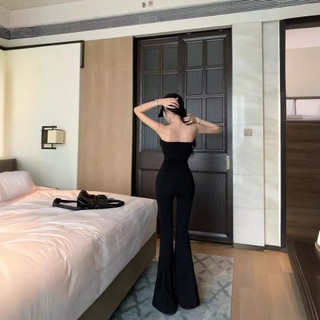 Set đồ nữ 2 món áo lá ren đen + quần ống loe dài phong cách Hàn Quốc cá tính