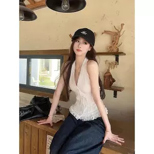 Phong cách Hàn Quốc Lười Pure Desire Ngọt Cay Dừng Trắng Dây Áo Vest Sling Mùa hè Phong cách mới Slim-fit Slimmer Look Top