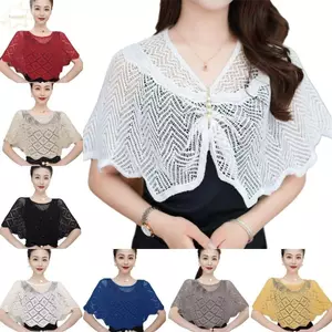 Khăn choàng móc AWNGD, Khăn choàng đi biển dệt kim phong cách cổ điển, Thời trang rỗng cổ áo khoác ngoài mùa xuân thu