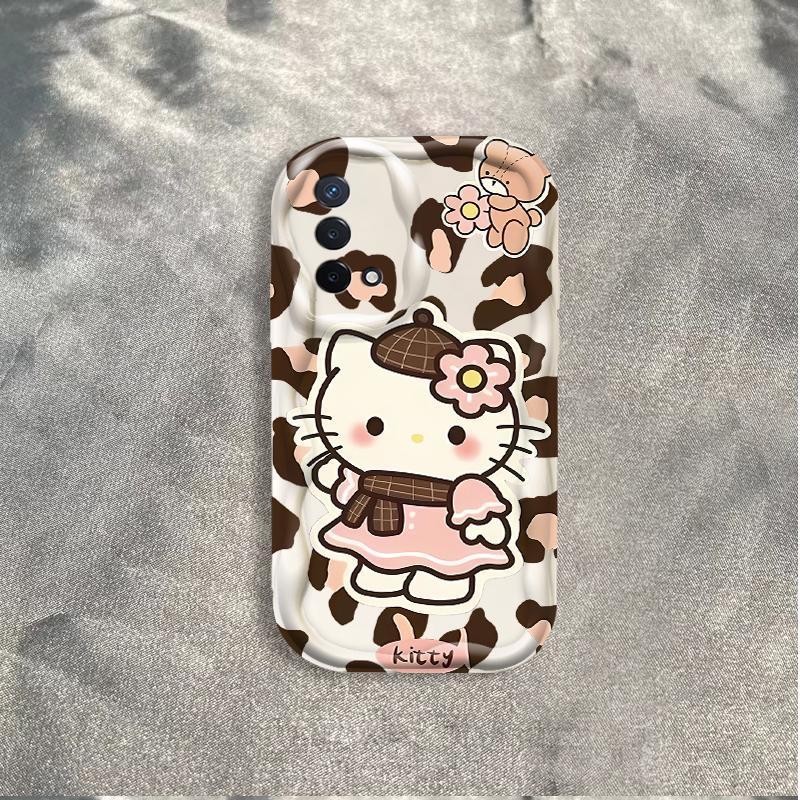 Ốp Silicon Hoạt Hình Cho OPPO A74 A95 F19 F19S Reno 6 Lite 4G Bảo Vệ 3D Vỏ Điện Thoại Mềm TPU Da Báo Kitty Ốp Lưng Chống Sốc