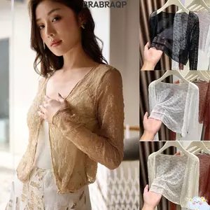 Áo ngắn BRARAA, Áo len ren giảm béo mỏng, Áo khoác ngoài chống nắng dài tay thời trang dành cho nữ