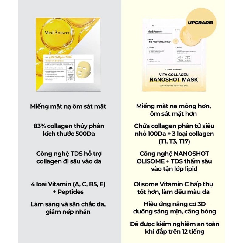 [HÀNG CÔNG TY] Mặt Nạ Thạch Vàng MediAnswer Vita Collagen Mask 35g Hộp 5 Miếng Chống Lão Hóa Dưỡng Trắng