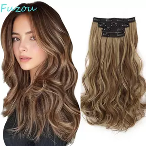 FUJIOU Tóc xoăn gợn sóng, Điểm nổi bật tổng hợp Kẹp trong phần mở rộng tóc, Bộ tóc sóng dài liền mạch tự nhiên được xếp lớp toàn đầu để tăng khối lượng tóc