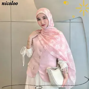 Khăn quàng cổ in hoa NICOLOO, Khăn voan mềm mại bằng vải Cotton, Khăn choàng Hijab nhẹ thoáng khí thời trang dành cho nữ Hồi giáo