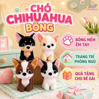 Gấu bông chó Chihuahua – Nhồi bông mềm mại, dễ thương – Trang trí phòng ngủ, để bàn – Ôm ấm áp – Kích thước vừa tay