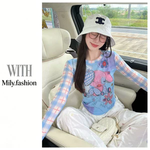 Milyfashion Hoạt Hình Dễ Thương In Gạc Áo Thun Dài Tay Mùa Hè Niche Slim-Fit Phù Hợp Với Y2K Phong Cách Mới YI3M